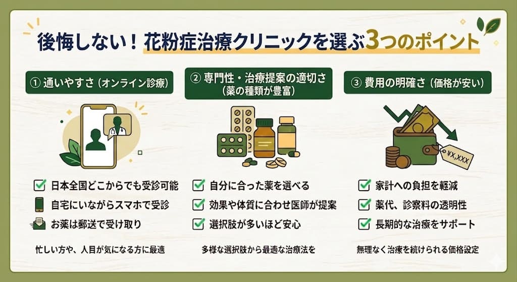 後悔しない！花粉症治療クリニックを選ぶ3つのポイント